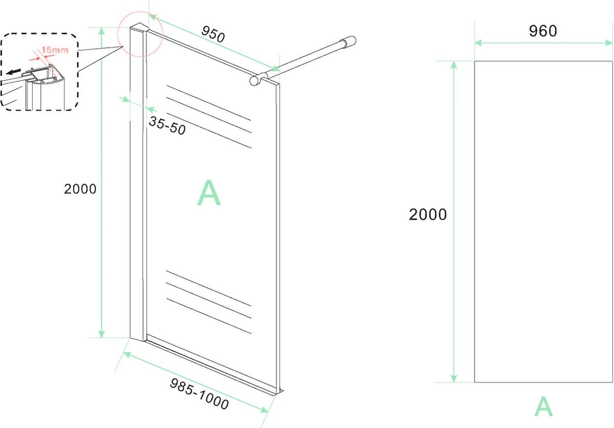 Wiesbaden Eco Inloopdouche + Muurprofiel - 8 Mm Nano - 100 X 200 Cm 7 Wiesbaden Eco Inloopdouche + Muurprofiel - 8 Mm Nano - 100 X 200 Cm - Afbeelding 7
