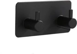 Merkloos Handdoekhaakjes - 2 In 1 RVS Zelfklevend - Rechthoekig Handdoek Haakjes - Handdoekhaak - Zwart