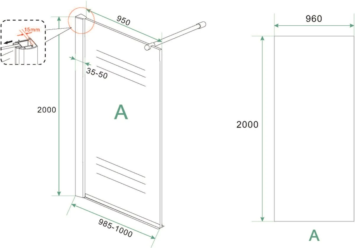 Wiesbaden Eco Inloopdouche + Muurprofiel - 8 Mm Nano - 100 X 200 Cm 12 Wiesbaden Eco Inloopdouche + Muurprofiel - 8 Mm Nano - 100 X 200 Cm - Afbeelding 12