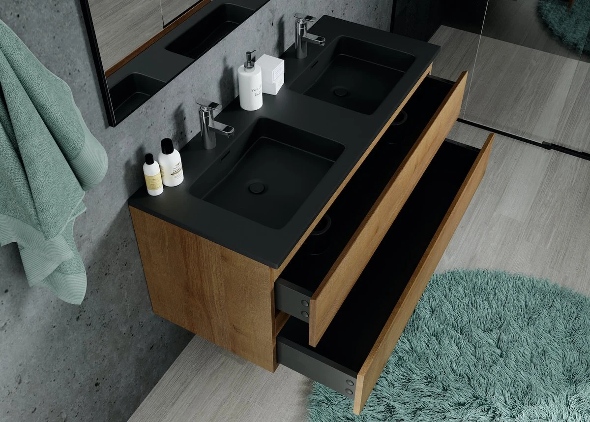 Badkamermeubel Angela 120cm Eiken - Badmeubel Met Zwarte Wastafel 5 Badkamermeubel Angela 120cm Eiken - Badmeubel Met Zwarte Wastafel - Afbeelding 5