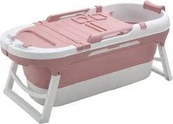 Vonia Opvouwbaar Bad - Zitbad - Bath Bucket - 140 Cm Lang - Inklapbaar Bad - Incl. Badkussen - Roze