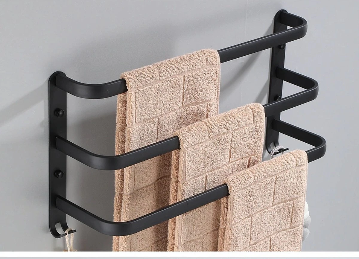 Handdoekrek Zwart - 3 Laags - Inclusief Montagemateriaal - Handdoekrek Badkamer - Handdoekstang 1 Handdoekrek Zwart - 3 Laags - Inclusief Montagemateriaal - Handdoekrek Badkamer - Handdoekstang