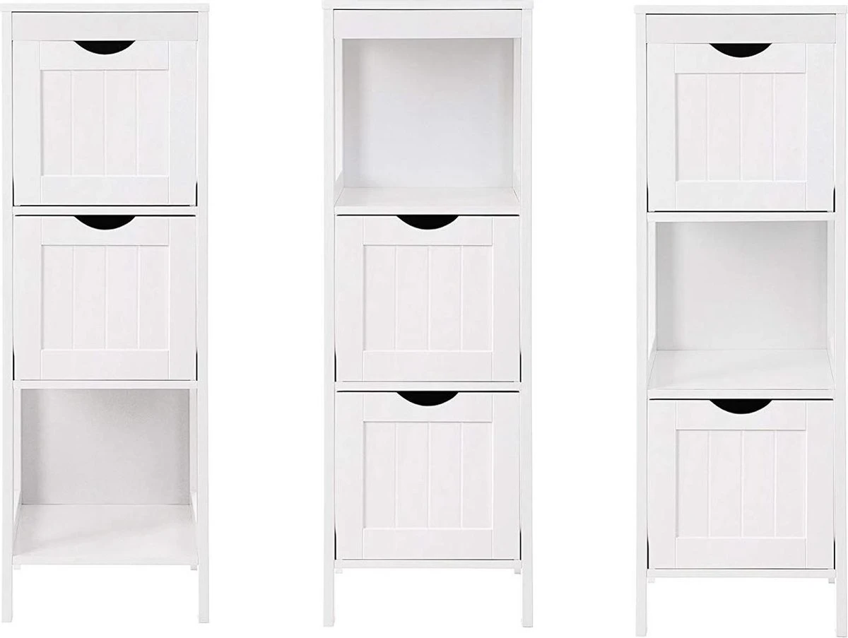 Staand Houten Badkamerkastje Met 2 Te Benutten Schuiflades - Vrijstaand Kastje Voor Badkamer Met Twee Lades - 30x30x89cm - Wit 7 Staand Houten Badkamerkastje Met 2 Te Benutten Schuiflades - Vrijstaand Kastje Voor Badkamer Met Twee Lades - 30x30x89cm - Wit - Afbeelding 7