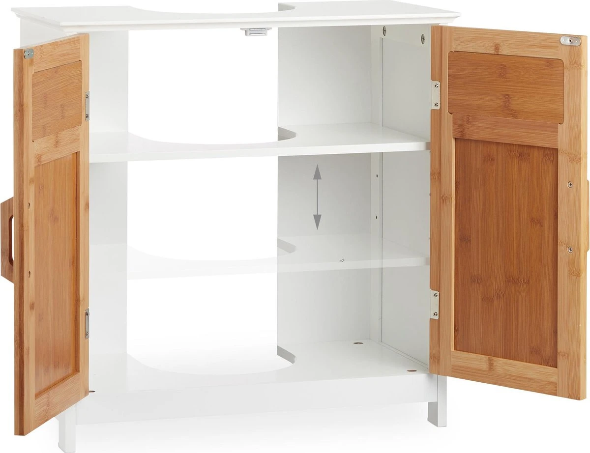 Relaxdays Wastafelonderkast Bamboe - Wastafelkast - Badkamerkast - Onderkast - Wit-bruin 3 Relaxdays Wastafelonderkast Bamboe - Wastafelkast - Badkamerkast - Onderkast - Wit-bruin - Afbeelding 3