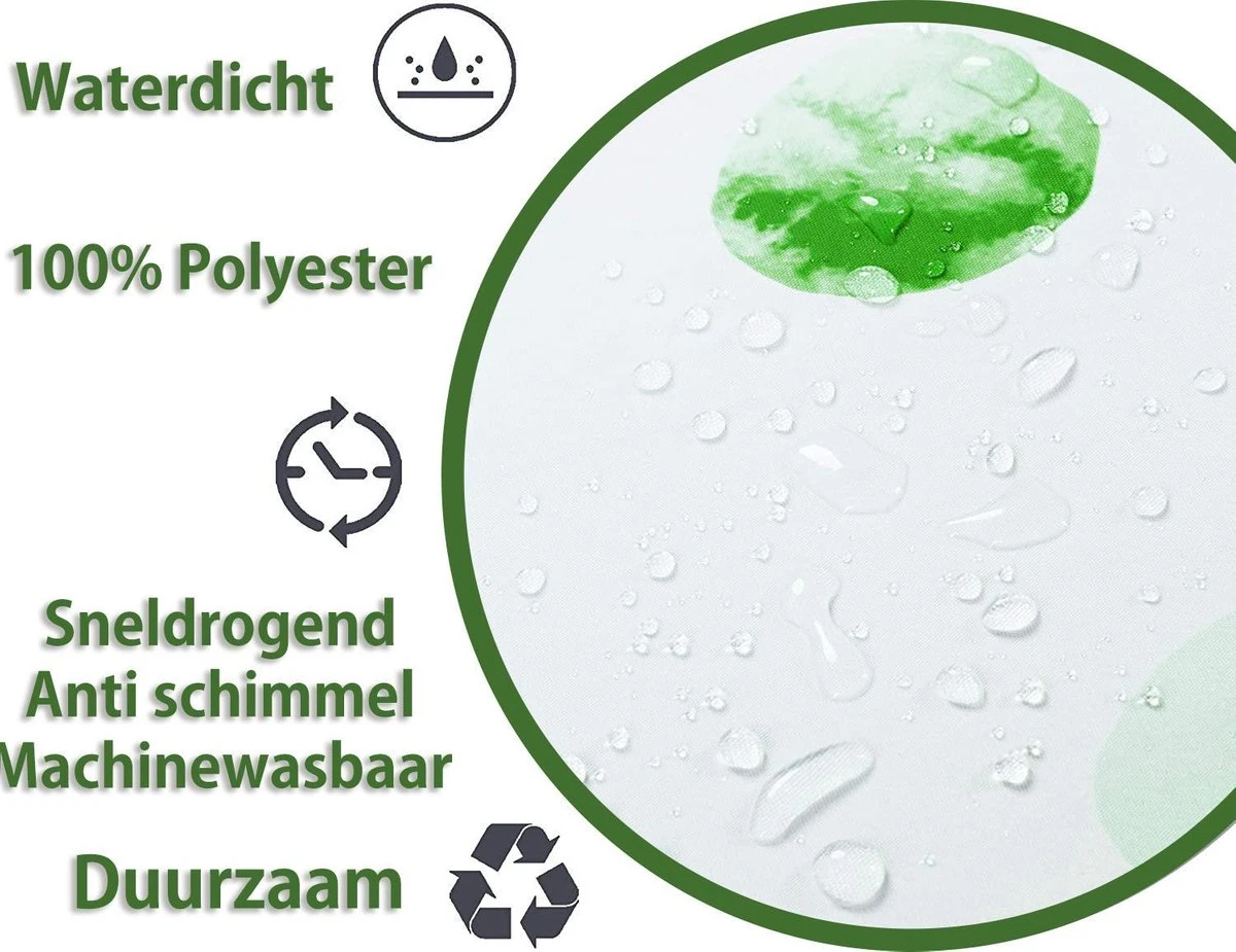 Douchegordijn 120x200 Cm (Small) - Met Ophangringen - Makkelijk Te Bevestigen - Waterdicht - Polyester - Sneldrogend En Anti Schimmel - Wasbaar En Duurzaam - Green Petals 4 Douchegordijn 120x200 Cm (Small) - Met Ophangringen - Makkelijk Te Bevestigen - Waterdicht - Polyester - Sneldrogend En Anti Schimmel - Wasbaar En Duurzaam - Green Petals - Afbeelding 4
