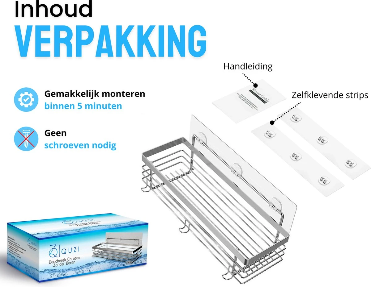RVS Doucherek Zelfklevend Zonder Boren - Douchemand Hangend - 15KG Draagvermogen - Zilver/Chroom 6 RVS Doucherek Zelfklevend Zonder Boren - Douchemand Hangend - 15KG Draagvermogen - Zilver/Chroom - Afbeelding 6