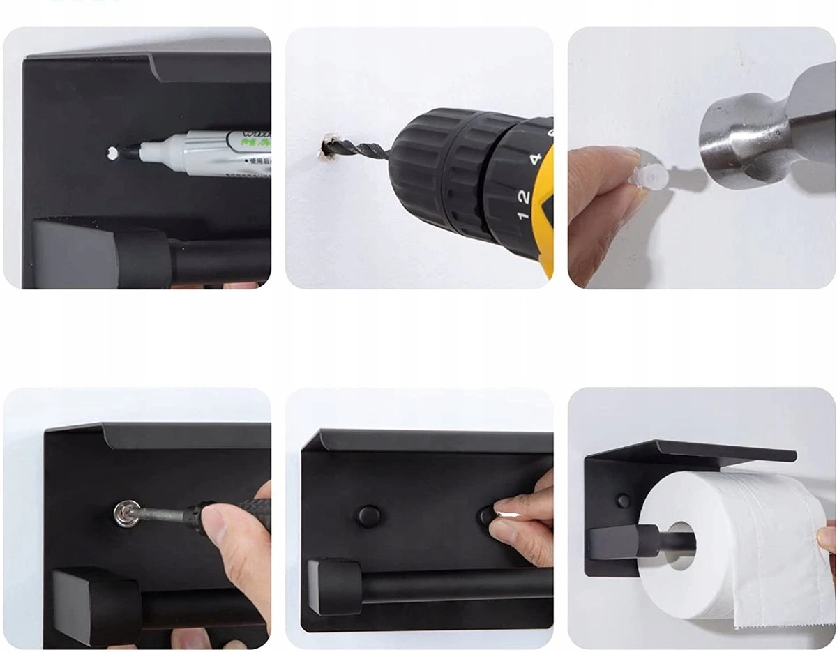 Toiletrolhouder - Wc Rol Houder Met Plankje - Inclusief Haakje - RVS - Waterbestendig - Zwart - Rheme 5 Toiletrolhouder - Wc Rol Houder Met Plankje - Inclusief Haakje - RVS - Waterbestendig - Zwart - Rheme - Afbeelding 5