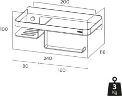 Tiger Caddy - Toiletrolhouder Met Planchet 24 Cm - Zwart 12 Tiger Caddy - Toiletrolhouder Met Planchet 24 Cm - Zwart -Merkloos Verkoop 1200x942