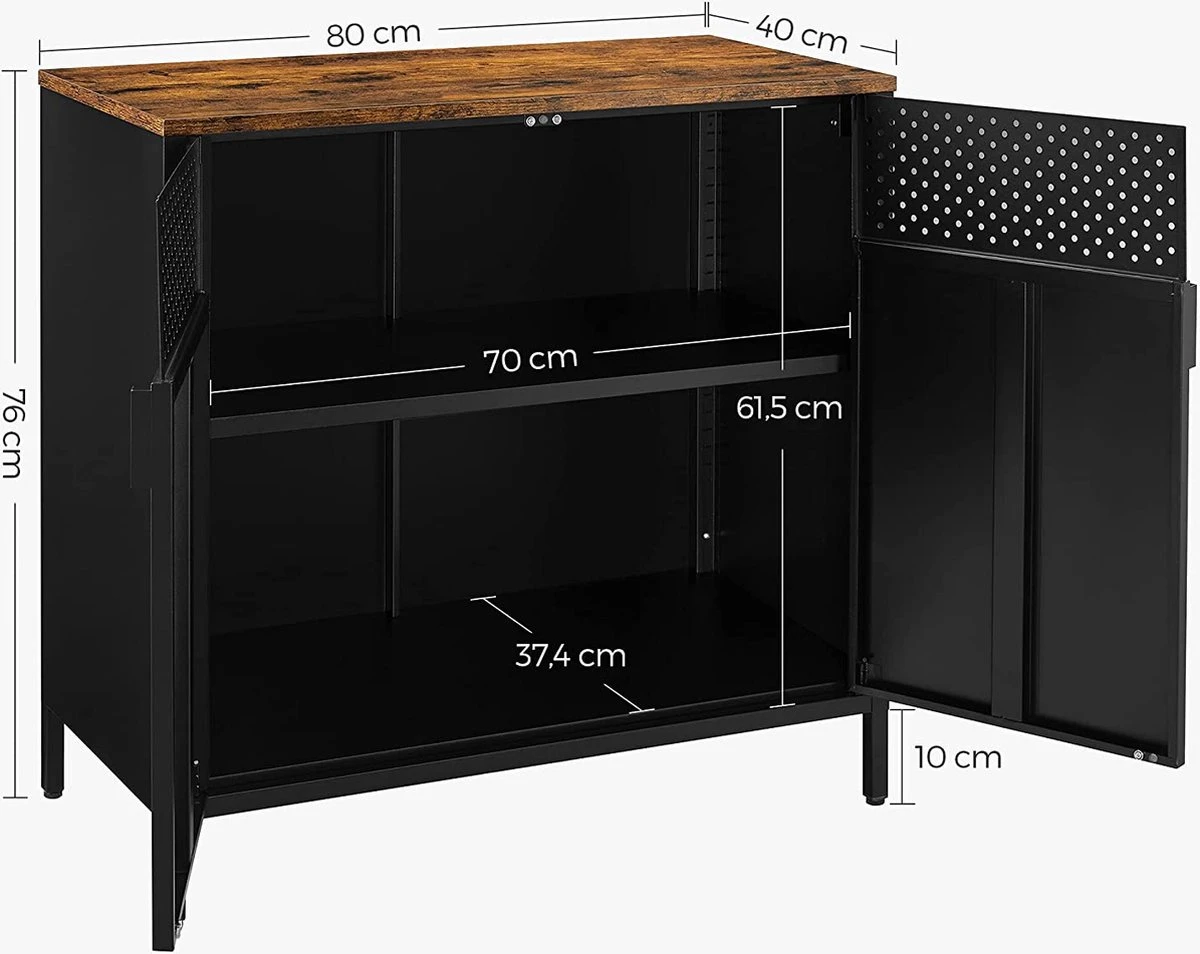 Songmics Opslagkabinet, Dubbel-deurs Vloerkast Met Magnetische Sluiting, Verstelbare Plank, Stalen Frame, Industriële Stijl, Ruimtebesparend, Rustiek Bruin En Zwart LSC102B01 2 Songmics Opslagkabinet, Dubbel-deurs Vloerkast Met Magnetische Sluiting, Verstelbare Plank, Stalen Frame, Industriële Stijl, Ruimtebesparend, Rustiek Bruin En Zwart LSC102B01 - Afbeelding 2