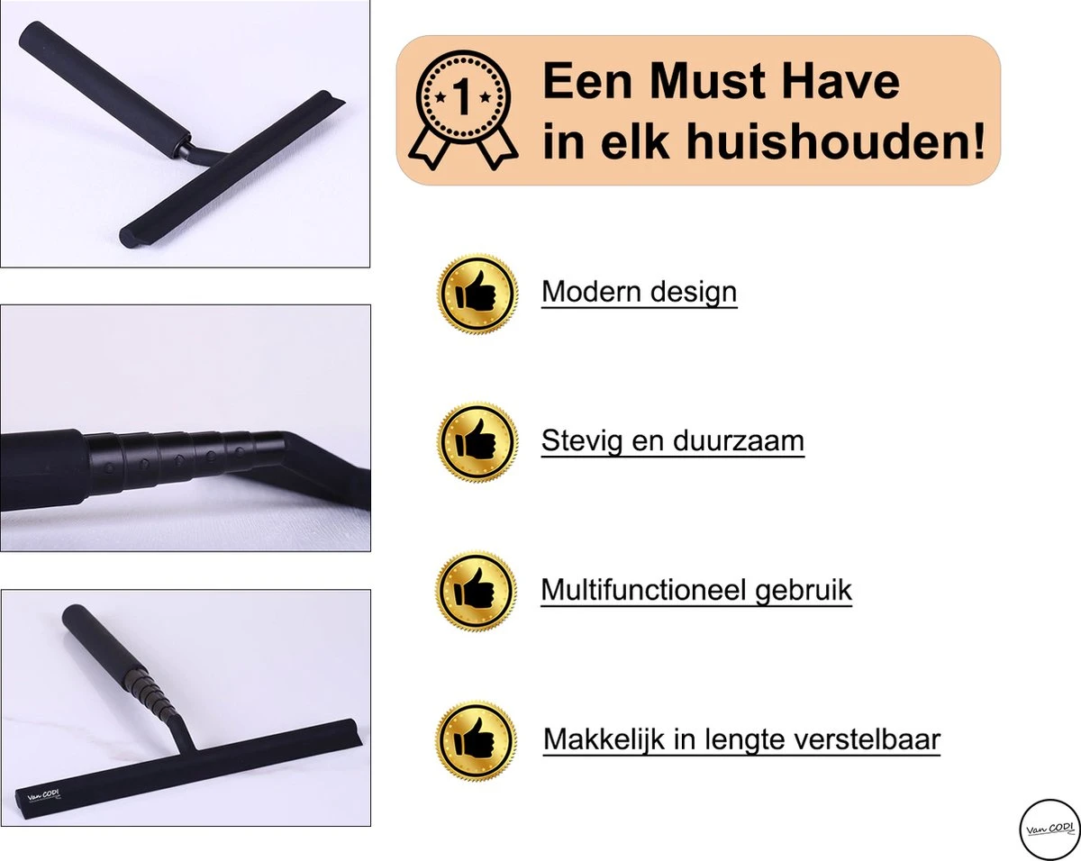 Van CODI® - 2 In 1 - Douchewisser - Vloertrekker - Multifunctioneel - Vloerwisser - Vloertrekker Met Steel - Verlengbaar - Met Ophangsysteem 2 Van CODI® - 2 In 1 - Douchewisser - Vloertrekker - Multifunctioneel - Vloerwisser - Vloertrekker Met Steel - Verlengbaar - Met Ophangsysteem - Afbeelding 2