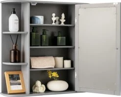 LUXGOODS Spiegelkast, Badkamerkast Met Spiegel, Aan De Muur Bevestigd Opbergkast, Houten Hangend Kast Met Verstelbare Planken & Open Compartimenten, Multifunctioneel Medicijnkastje Voor Badkamer, Woonkamer, Keuken, 66 X 63 X 16,5 Cm (Grijs) -Merkloos Verkoop 1200x960 19