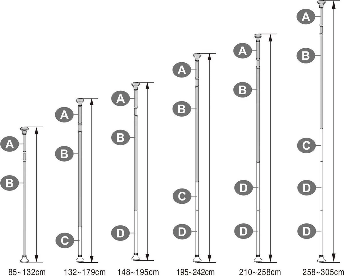 Hoppa! Telescopisch Doucherek Zonder Boren / Uitschuifbaar Douche Rek Van 85-305 Cm - Badopbergrek - Wit 4 Hoppa! Telescopisch Doucherek Zonder Boren / Uitschuifbaar Douche Rek Van 85-305 Cm - Badopbergrek - Wit - Afbeelding 4