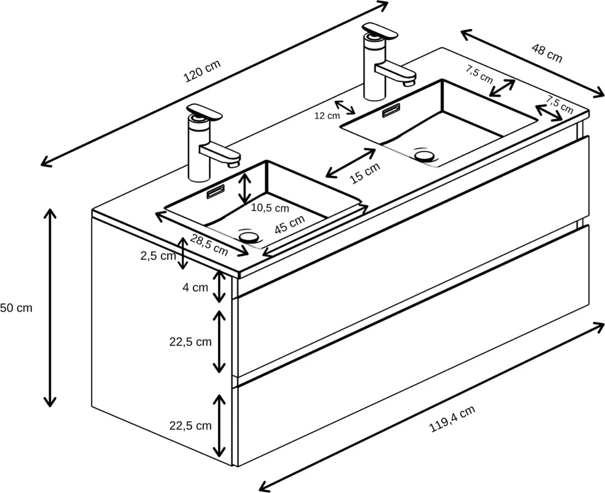 Badkamermeubel Angela 120cm Eiken - Badmeubel Met Zwarte Wastafel 10 Badkamermeubel Angela 120cm Eiken - Badmeubel Met Zwarte Wastafel - Afbeelding 10