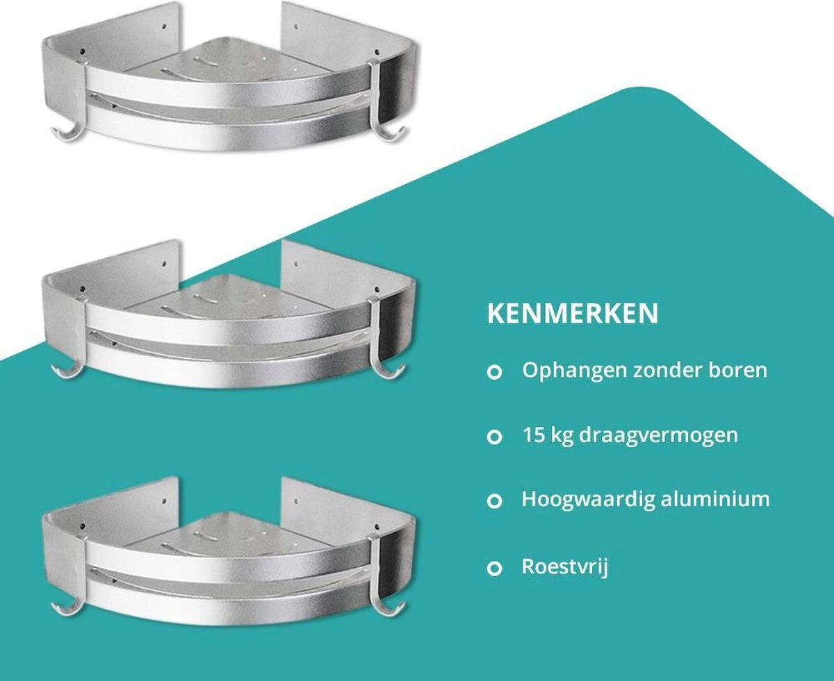 Sens Design Doucherekjes Set Van 3 - Doucherek Zonder Boren - Zilver 2 Sens Design Doucherekjes Set Van 3 - Doucherek Zonder Boren - Zilver - Afbeelding 2