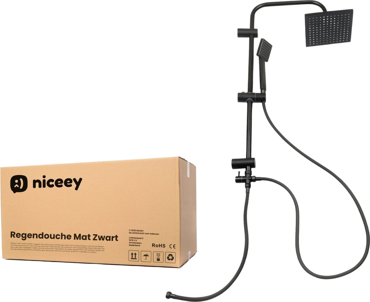 Niceey Doucheset - Regendouche - Handdouche - Verstelbaar - Vierkant - Mat Zwart 7 Niceey Doucheset - Regendouche - Handdouche - Verstelbaar - Vierkant - Mat Zwart - Afbeelding 7