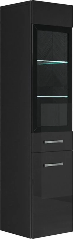 Badplaats Badkamerkast Rio 30 X 30 X 131 Cm - Zwart Hoogglans - Hangende Kolomkast Met 2 Deuren