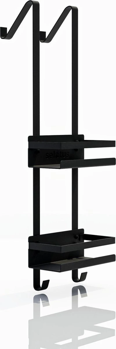 Selotus – Doucherek Hangend – Zonder Boren – Doucherekje – Aan Douchewand – 4 Haken – 2 Mandjes -zwart 1 Selotus – Doucherek Hangend – Zonder Boren – Doucherekje – Aan Douchewand – 4 Haken – 2 Mandjes -zwart