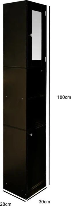Badkamerkast - Kolomkast Badkamer Slaapkamer Of Hal - Met Spiegel - 180 Cm Hoog - Zwart 7 Badkamerkast - Kolomkast Badkamer Slaapkamer Of Hal - Met Spiegel - 180 Cm Hoog - Zwart -Merkloos Verkoop 416x1200 3