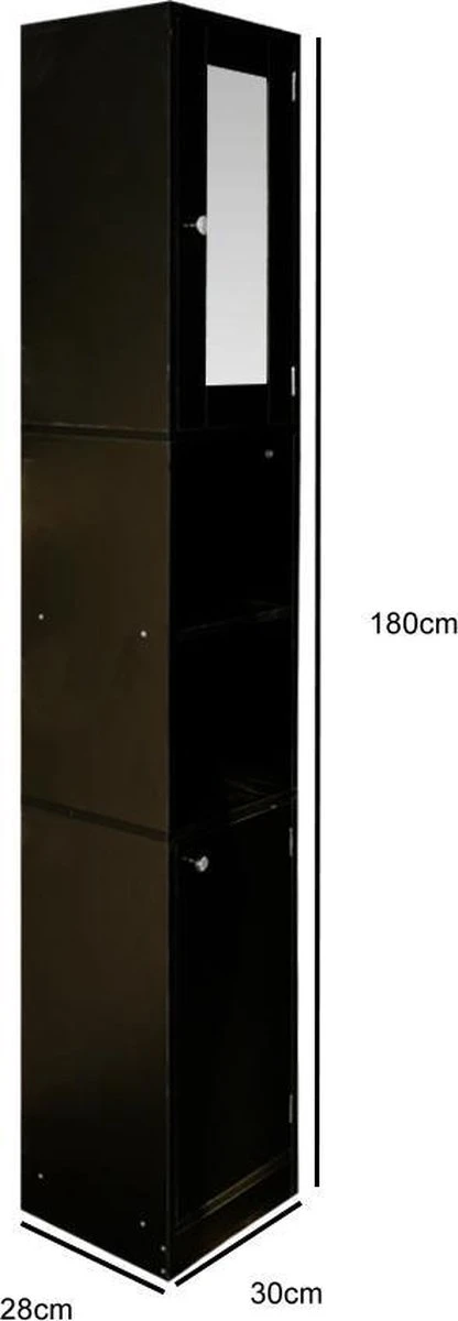 Badkamerkast - Kolomkast Badkamer Slaapkamer Of Hal - Met Spiegel - 180 Cm Hoog - Zwart 4 Badkamerkast - Kolomkast Badkamer Slaapkamer Of Hal - Met Spiegel - 180 Cm Hoog - Zwart - Afbeelding 4