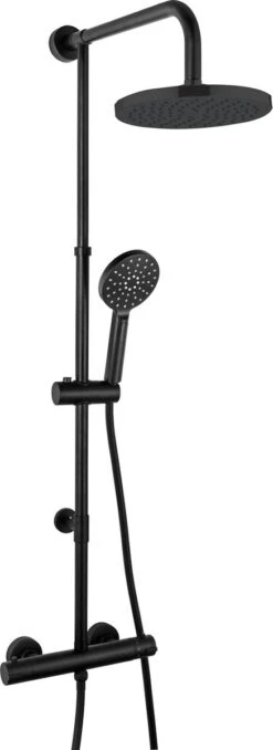 4bathroomz® Zwarte Regendouche Met Thermostatische Kraan - 20cm Hoofddouche