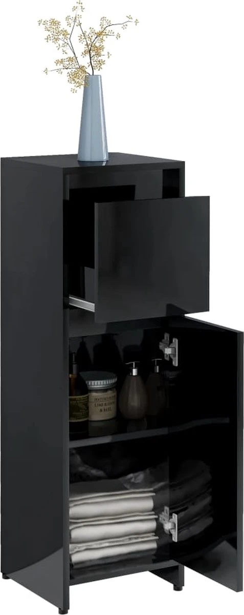 Furniture Limited - 4-delige Badkamermeubelset Bewerkt Hout Hoogglans Zwart 5 Furniture Limited - 4-delige Badkamermeubelset Bewerkt Hout Hoogglans Zwart - Afbeelding 5