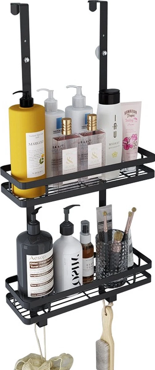 Souiri Doucherek - Stainless Doucherek - Zonder Boren - Doucherek Zwart - Doucherek Hangend - Badkamer Accessoires - RVS - 2 Laags 13 Souiri Doucherek - Stainless Doucherek - Zonder Boren - Doucherek Zwart - Doucherek Hangend - Badkamer Accessoires - RVS - 2 Laags - Afbeelding 13