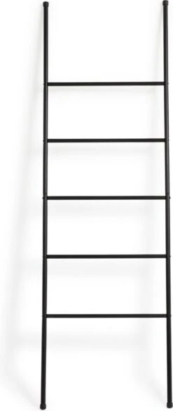 Lifa Bathing Handdoekladder - Multifunctionele Handdoekenrek - Zwarte Handdoekhouder - Staand - 5 Treden - Metaal - Voor Kleding, Handdoeken En Beddengoed - Badkamer, Keuken En Woonkamer - 50 X 160 Cm -Merkloos Verkoop 506x1200