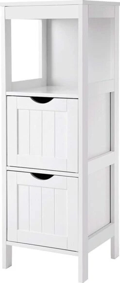 Staand Houten Badkamerkastje Met 2 Te Benutten Schuiflades - Vrijstaand Kastje Voor Badkamer Met Twee Lades - 30x30x89cm - Wit 17 Staand Houten Badkamerkastje Met 2 Te Benutten Schuiflades - Vrijstaand Kastje Voor Badkamer Met Twee Lades - 30x30x89cm - Wit -Merkloos Verkoop 511x1200