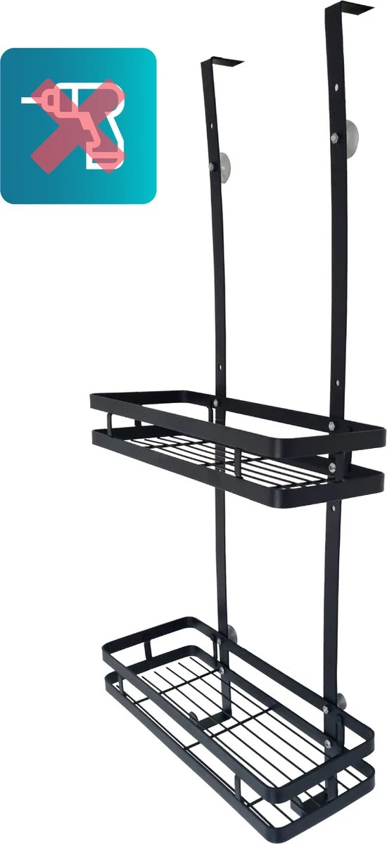 L'eauxe Doucherek Hangend Zonder Boren - Ophangbaar Badkamerrek Aan Douchewand - Opbergrek - Badkamer Accessoires - RVS - Zwart - Cadeau 4 L'eauxe Doucherek Hangend Zonder Boren - Ophangbaar Badkamerrek Aan Douchewand - Opbergrek - Badkamer Accessoires - RVS - Zwart - Cadeau - Afbeelding 4