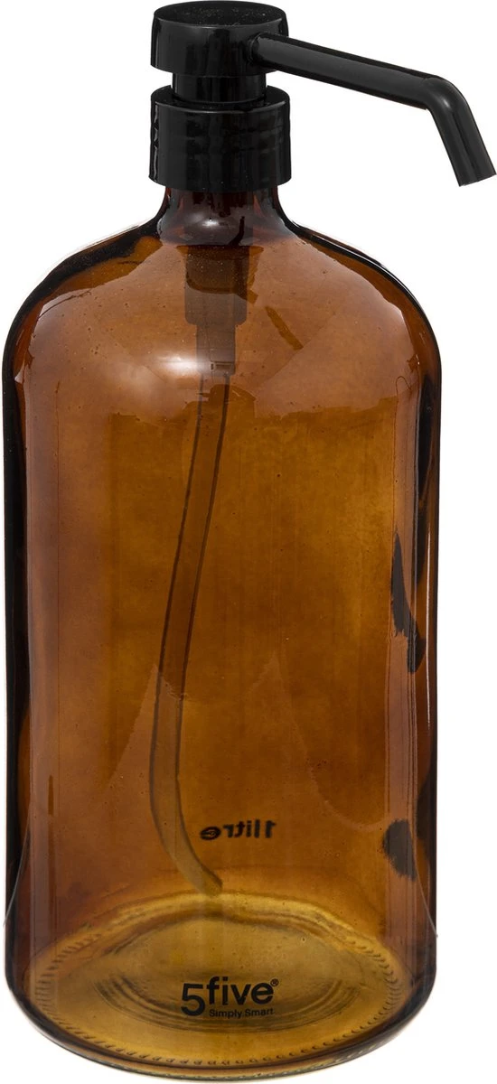 5Five Zeeppompjes/zeepdispensers Van Glas - 2x Stuks - Bruin - 1 Liter 2 5Five Zeeppompjes/zeepdispensers Van Glas - 2x Stuks - Bruin - 1 Liter - Afbeelding 2