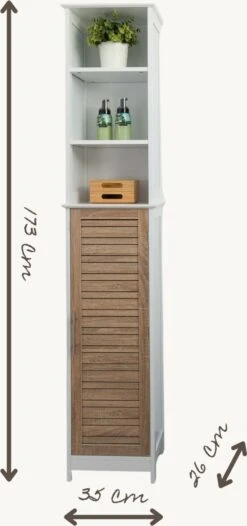 Miami - Badkamerkast - Badkamerkasten Hoog - Kolomkast Badkamer - Badkamermeubel - Wit/Eiken - 173 X 26 X 35 Cm -Merkloos Verkoop 563x1200