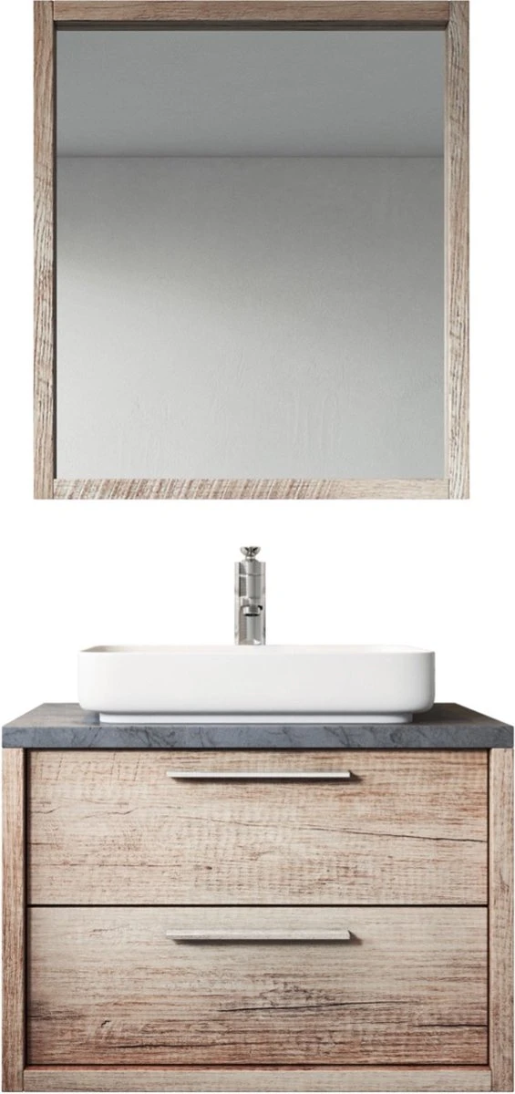 Badplaats Badkamermeubel Set Indiana 70 Cm - Hout Look - Badmeubel Met Spiegel 1 Badplaats Badkamermeubel Set Indiana 70 Cm - Hout Look - Badmeubel Met Spiegel