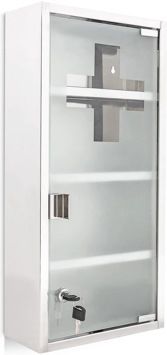 Relaxdays Medicijnkastje Rvs - Met Slot - Afsluitbare Medicijnkast - Hangend - Badkamer 2 Relaxdays Medicijnkastje Rvs - Met Slot - Afsluitbare Medicijnkast - Hangend - Badkamer - Afbeelding 2