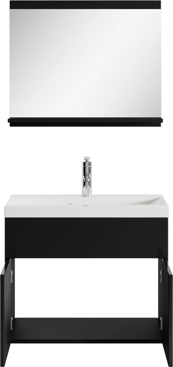 Badplaats Badkamermeubel Montreal Set 02 60 Cm X 35 Cm - Zwart Hoogglans - Badmeubel Met Spiegel 4 Badplaats Badkamermeubel Montreal Set 02 60 Cm X 35 Cm - Zwart Hoogglans - Badmeubel Met Spiegel - Afbeelding 4