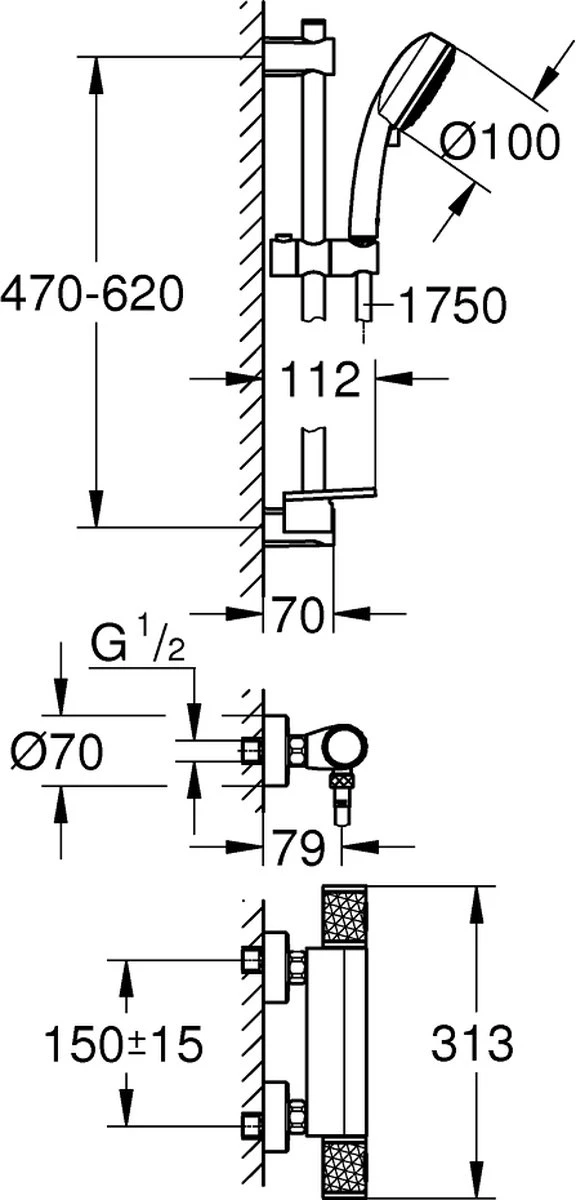 GROHE QuickFix Precision Feel Thermostatische Douchekraan - Met Glijstangset - EcoJoy - CoolTouch - Chroom - 34791000 2 GROHE QuickFix Precision Feel Thermostatische Douchekraan - Met Glijstangset - EcoJoy - CoolTouch - Chroom - 34791000 - Afbeelding 2