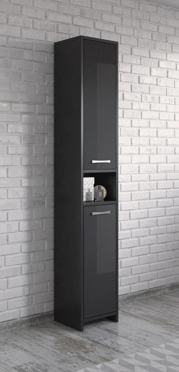 Badplaats Badkamerkast Nemo 32 Cm X 29 Cm X 167 Cm - Zwart Hoogglans - Staande Kolomkast Met Twee Deuren 5 Badplaats Badkamerkast Nemo 32 Cm X 29 Cm X 167 Cm - Zwart Hoogglans - Staande Kolomkast Met Twee Deuren - Afbeelding 5