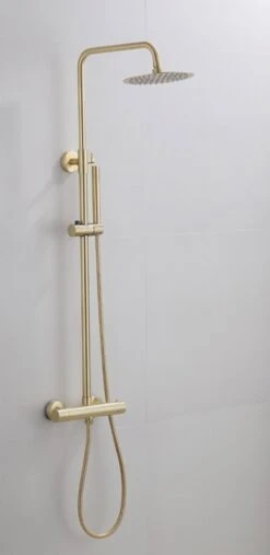 Wesseling & Bos Doucheset - Regendouche Mat Goud Geborsteld - Doucheset Met Thermostaatkraan - Atlanta