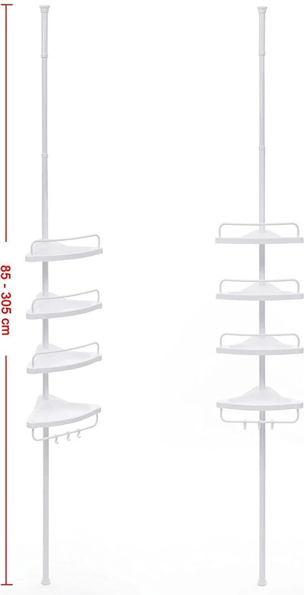 Hoppa! Telescopisch Doucherek Zonder Boren / Uitschuifbaar Douche Rek Van 85-305 Cm - Badopbergrek - Wit 8 Hoppa! Telescopisch Doucherek Zonder Boren / Uitschuifbaar Douche Rek Van 85-305 Cm - Badopbergrek - Wit - Afbeelding 8