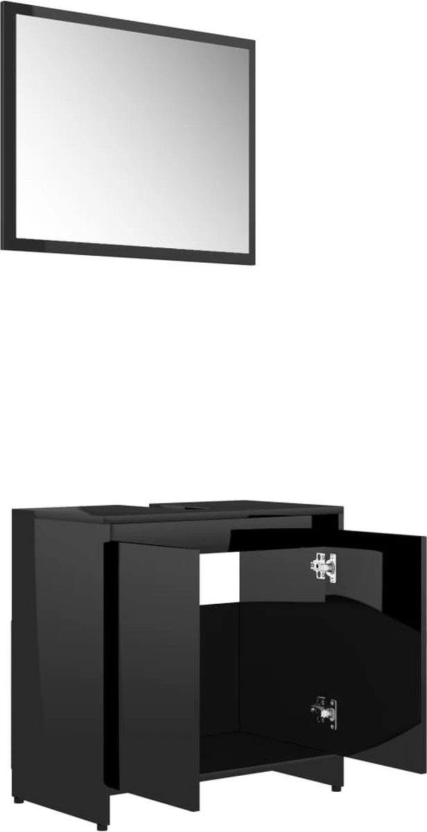Furniture Limited - 4-delige Badkamermeubelset Bewerkt Hout Hoogglans Zwart 3 Furniture Limited - 4-delige Badkamermeubelset Bewerkt Hout Hoogglans Zwart - Afbeelding 3