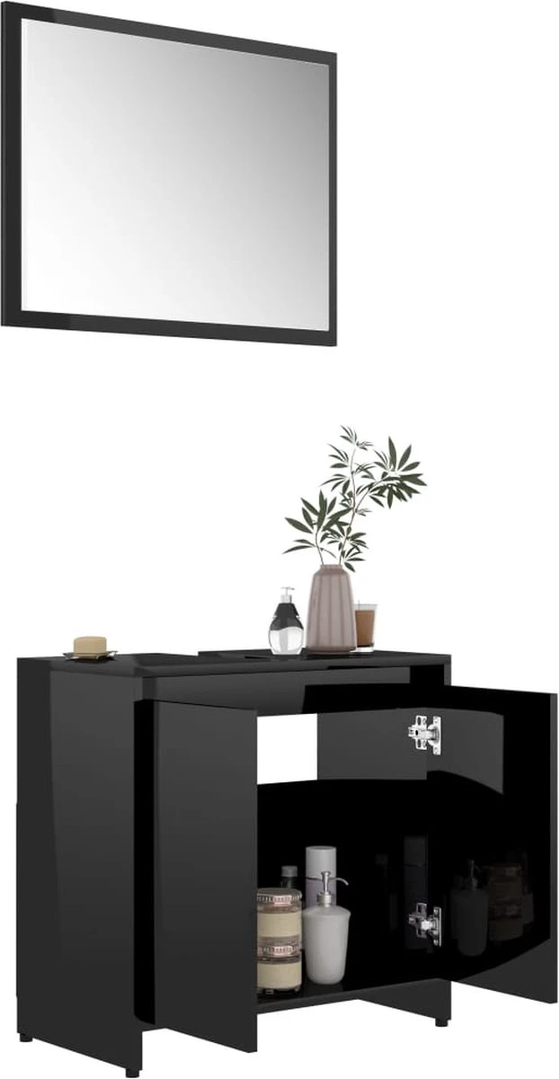 Furniture Limited - 4-delige Badkamermeubelset Bewerkt Hout Hoogglans Zwart 7 Furniture Limited - 4-delige Badkamermeubelset Bewerkt Hout Hoogglans Zwart - Afbeelding 7