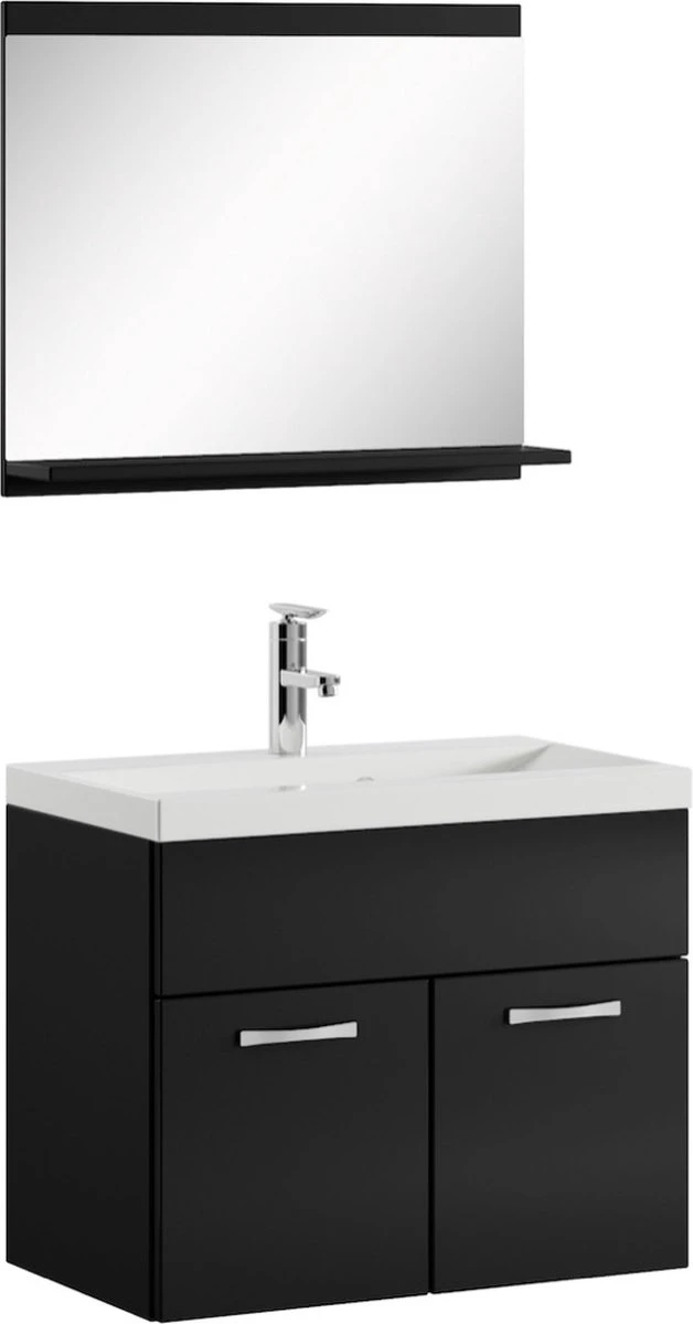 Badplaats Badkamermeubel Montreal Set 02 60 Cm X 35 Cm - Zwart Hoogglans - Badmeubel Met Spiegel 1 Badplaats Badkamermeubel Montreal Set 02 60 Cm X 35 Cm - Zwart Hoogglans - Badmeubel Met Spiegel