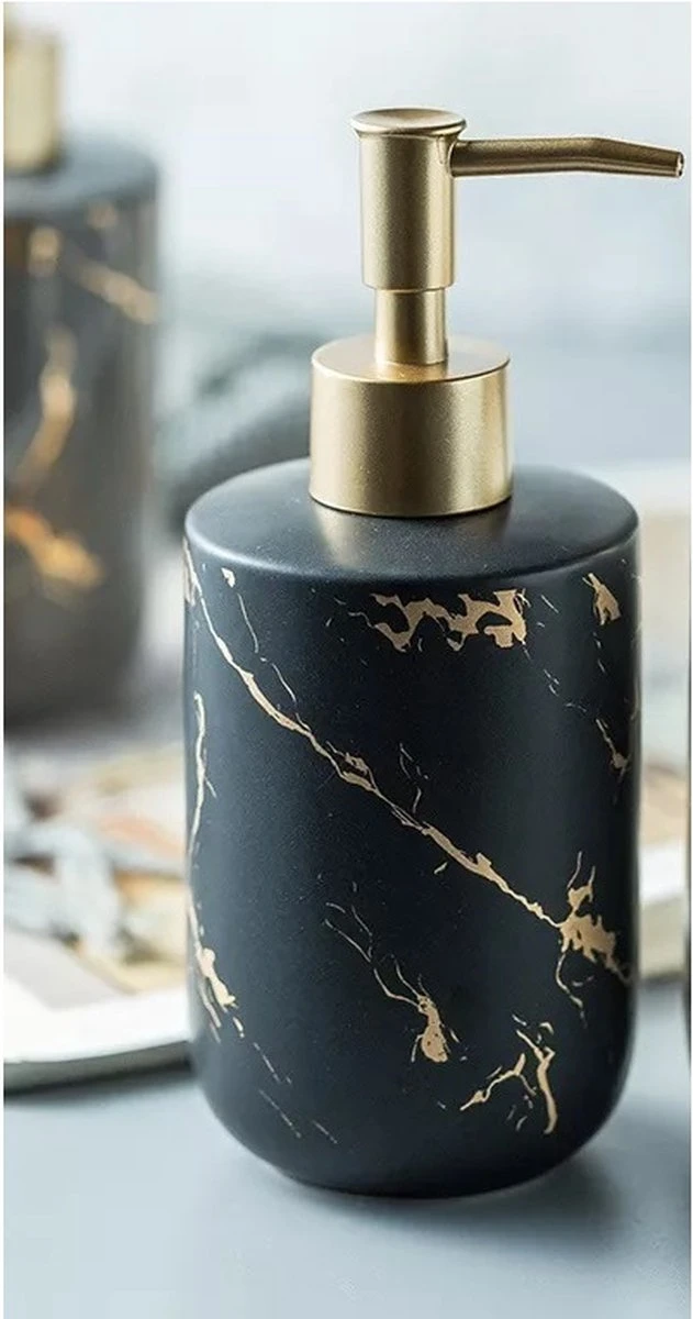 SIEPS Zeepdispenser - Zeeppompje Zwart & Goud - Vrijstaand 400 ML Zeephouder - Keramiek 3 SIEPS Zeepdispenser - Zeeppompje Zwart & Goud - Vrijstaand 400 ML Zeephouder - Keramiek - Afbeelding 3