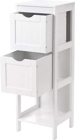 Staand Houten Badkamerkastje Met 2 Te Benutten Schuiflades - Vrijstaand Kastje Voor Badkamer Met Twee Lades - 30x30x89cm - Wit 13 Staand Houten Badkamerkastje Met 2 Te Benutten Schuiflades - Vrijstaand Kastje Voor Badkamer Met Twee Lades - 30x30x89cm - Wit -Merkloos Verkoop 640x1200 2