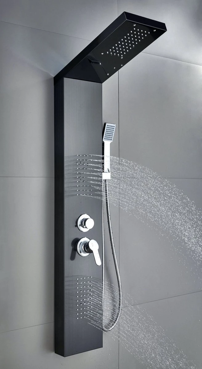 Badplaats Douchepaneel Aras - Zwart - Regendouche Met Mengkraan En Douchekop 5 Badplaats Douchepaneel Aras - Zwart - Regendouche Met Mengkraan En Douchekop - Afbeelding 5