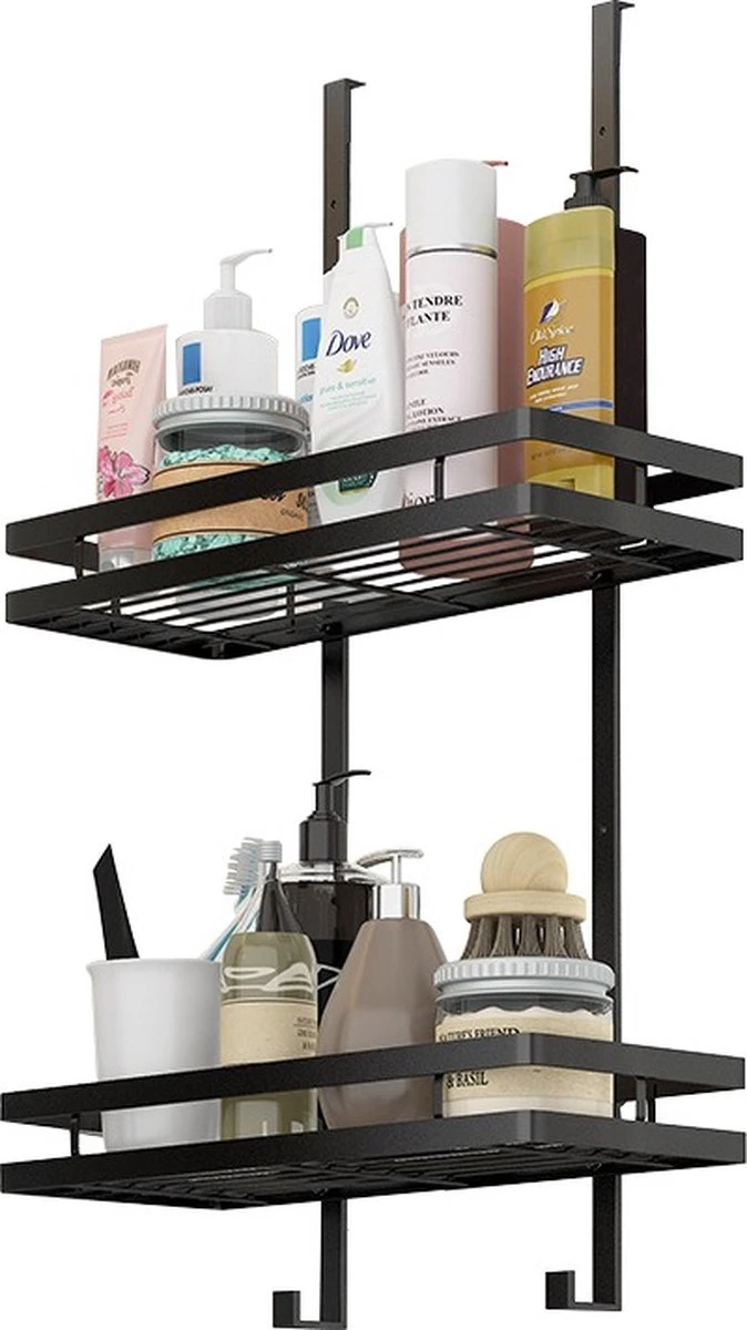 Souiri Doucherek - Stainless Doucherek - Zonder Boren - Doucherek Zwart - Doucherek Hangend - Badkamer Accessoires - RVS - 2 Laags 12 Souiri Doucherek - Stainless Doucherek - Zonder Boren - Doucherek Zwart - Doucherek Hangend - Badkamer Accessoires - RVS - 2 Laags - Afbeelding 12