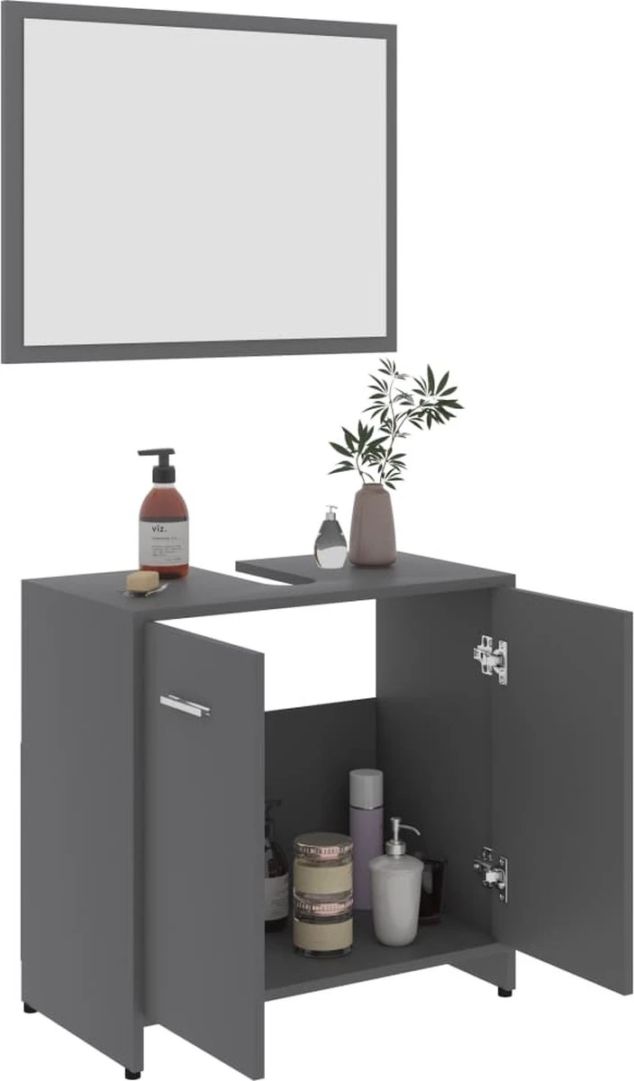 Decoways - Badkamermeubelset Spaanplaat Grijs 3 Decoways - Badkamermeubelset Spaanplaat Grijs - Afbeelding 3