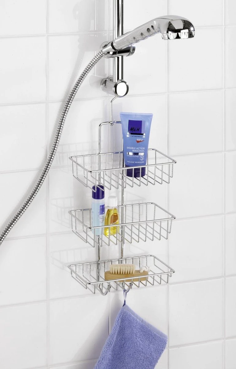 WENKO Doucherek Nivala 3-laags Chroom - Doucherek Zonder Boren - Doucherek Hangend 6 WENKO Doucherek Nivala 3-laags Chroom - Doucherek Zonder Boren - Doucherek Hangend - Afbeelding 6
