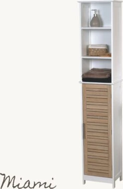 Miami - Badkamerkast - Badkamerkasten Hoog - Kolomkast Badkamer - Badkamermeubel - Wit/Eiken - 173 X 26 X 35 Cm
