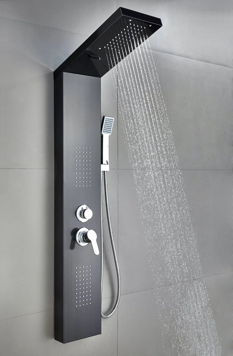 Badplaats Douchepaneel Aras - Zwart - Regendouche Met Mengkraan En Douchekop 4 Badplaats Douchepaneel Aras - Zwart - Regendouche Met Mengkraan En Douchekop - Afbeelding 4