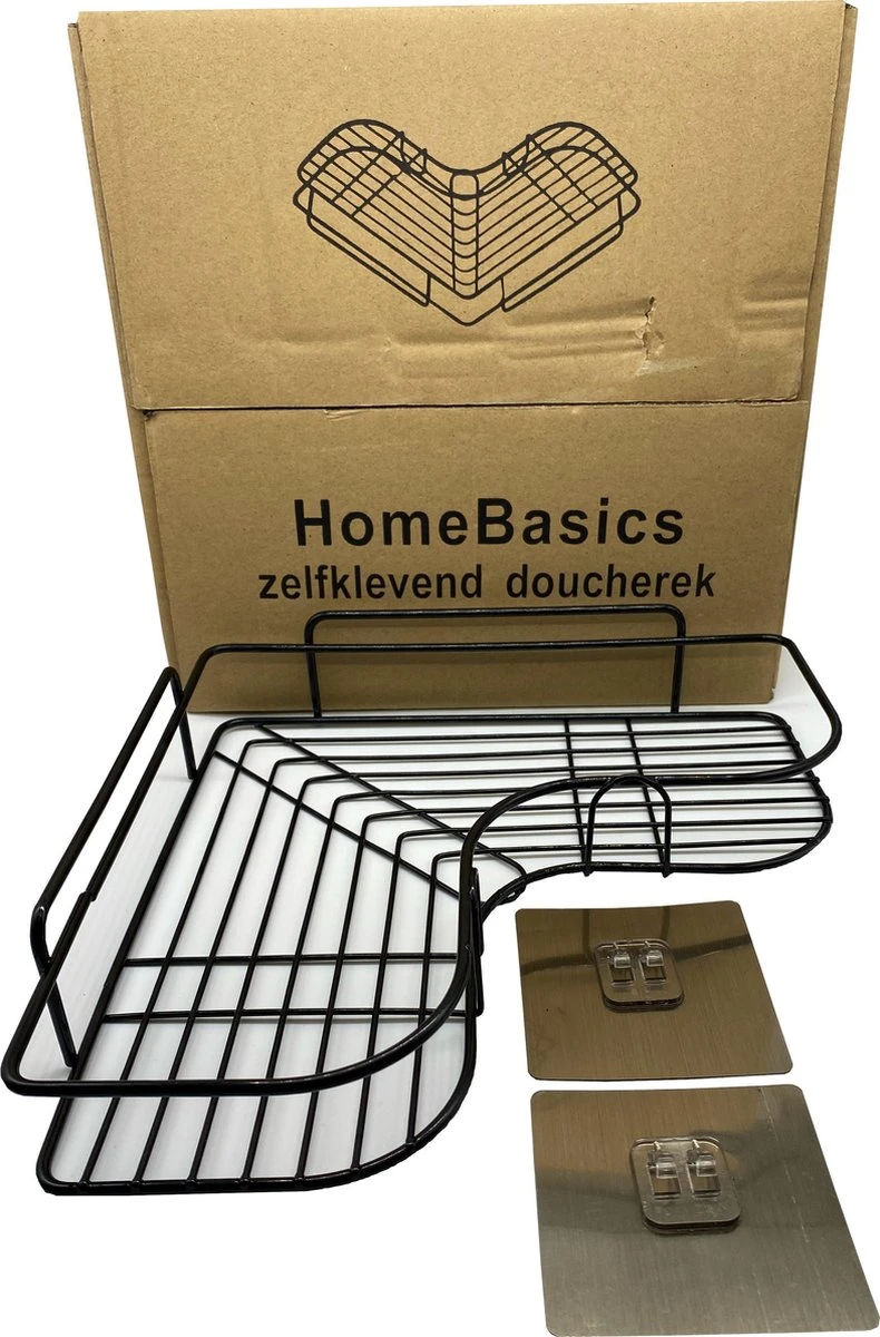 HomeBasics Zelfklevend Doucherek | Zwart | Zonder Boren | Doucherek Met Zuignap | Zuignappen | Doucherek Hoek | Badrek | Douchemandje | Keukenrek | Specerijenrek | Kruidenrek 7 HomeBasics Zelfklevend Doucherek | Zwart | Zonder Boren | Doucherek Met Zuignap | Zuignappen | Doucherek Hoek | Badrek | Douchemandje | Keukenrek | Specerijenrek | Kruidenrek - Afbeelding 7